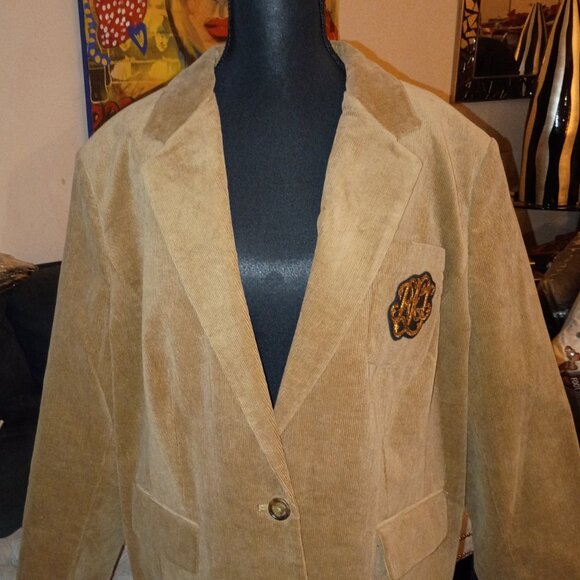 RALPH LAUREN LAUREN BULLION PLUS SIZE CAMEL WOMEN'S CORDOROY BLAZER   NWT - Picture 8 of 12